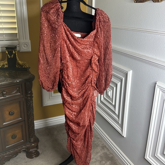 ASTR the Label Samara Dress Ginger Brown Ruffle Party Cocktail - Picture 3 of 9